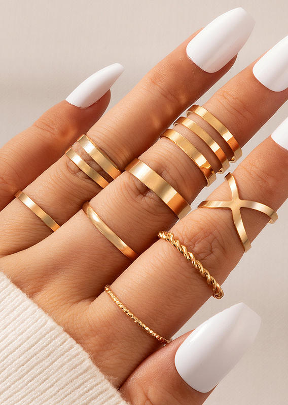 Rings 8Pcs Hollow Out Cross Alloy Ring Set in Gold,Silver. Size: One Size