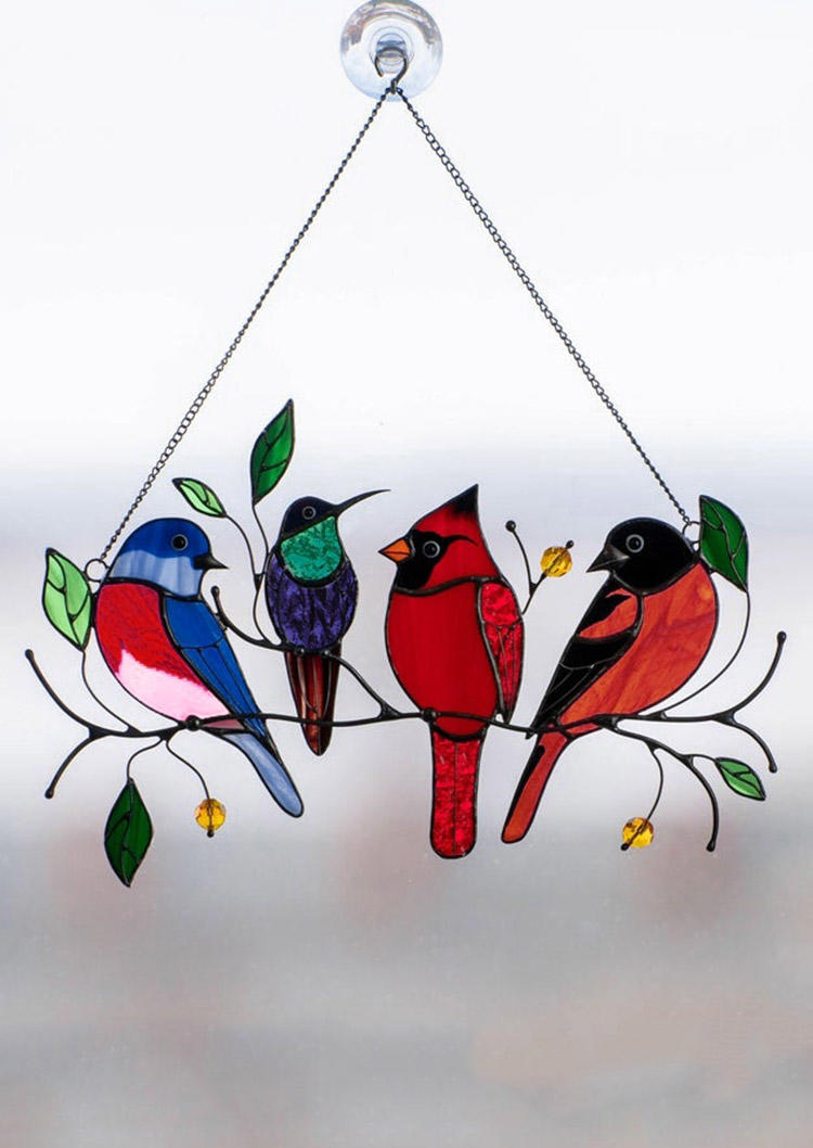 

Hummingbird Stained Window Hanging Ornament in Multicolor. Size