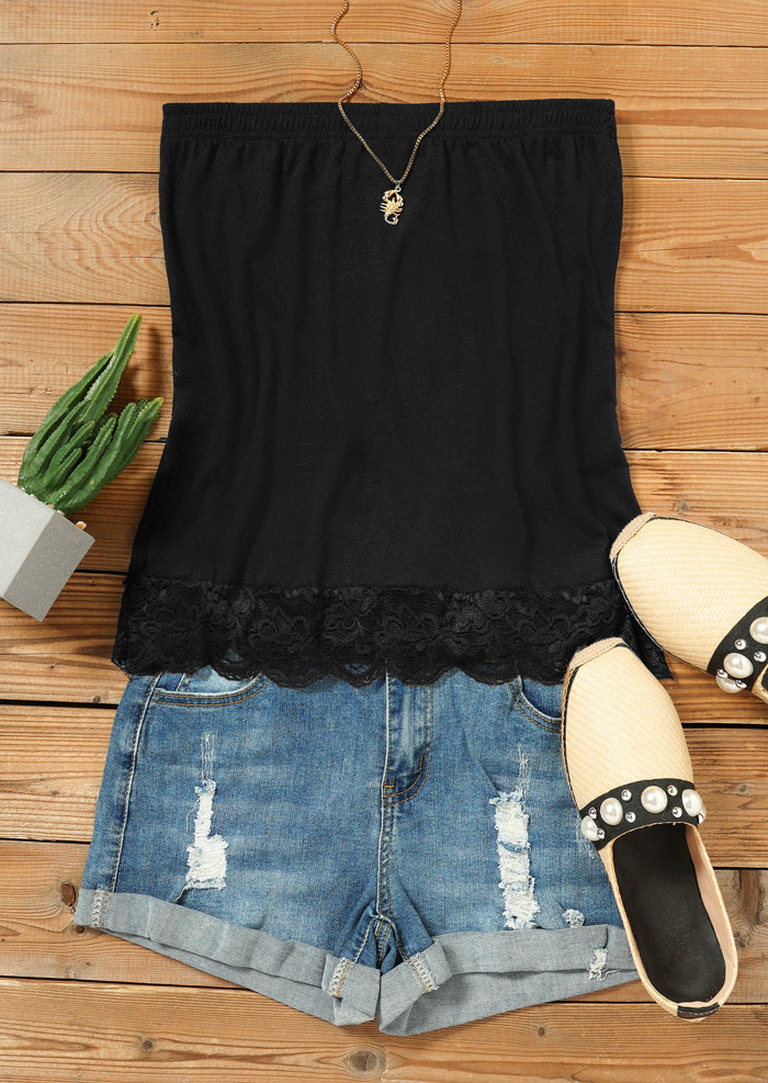 

Tank Tops Lace Splicing Strapless Bandeau Tank Top in Black. Size: ,M,S