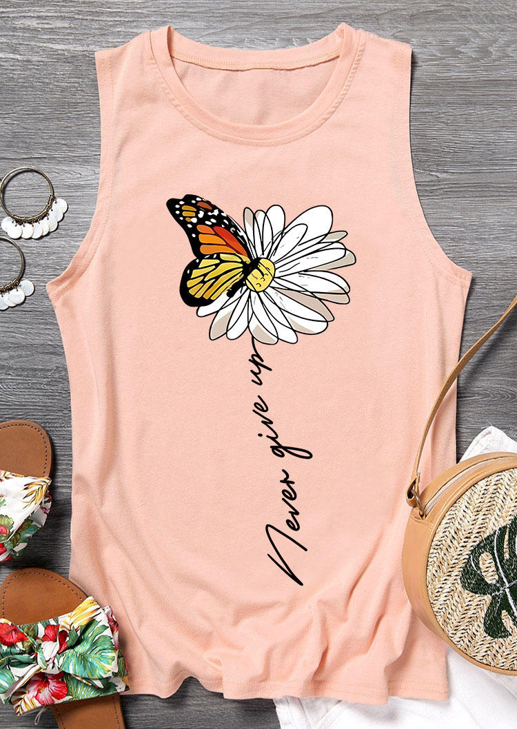 

Tank Tops Never Give Up Butterfly Daisy Tank Top in Pink. Size
