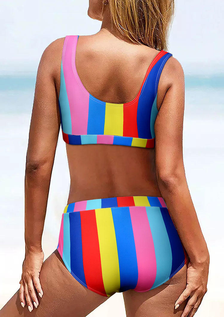 Bikini Sets Colorful Striped High Waist Bikini Set in Multicolor. Size: S