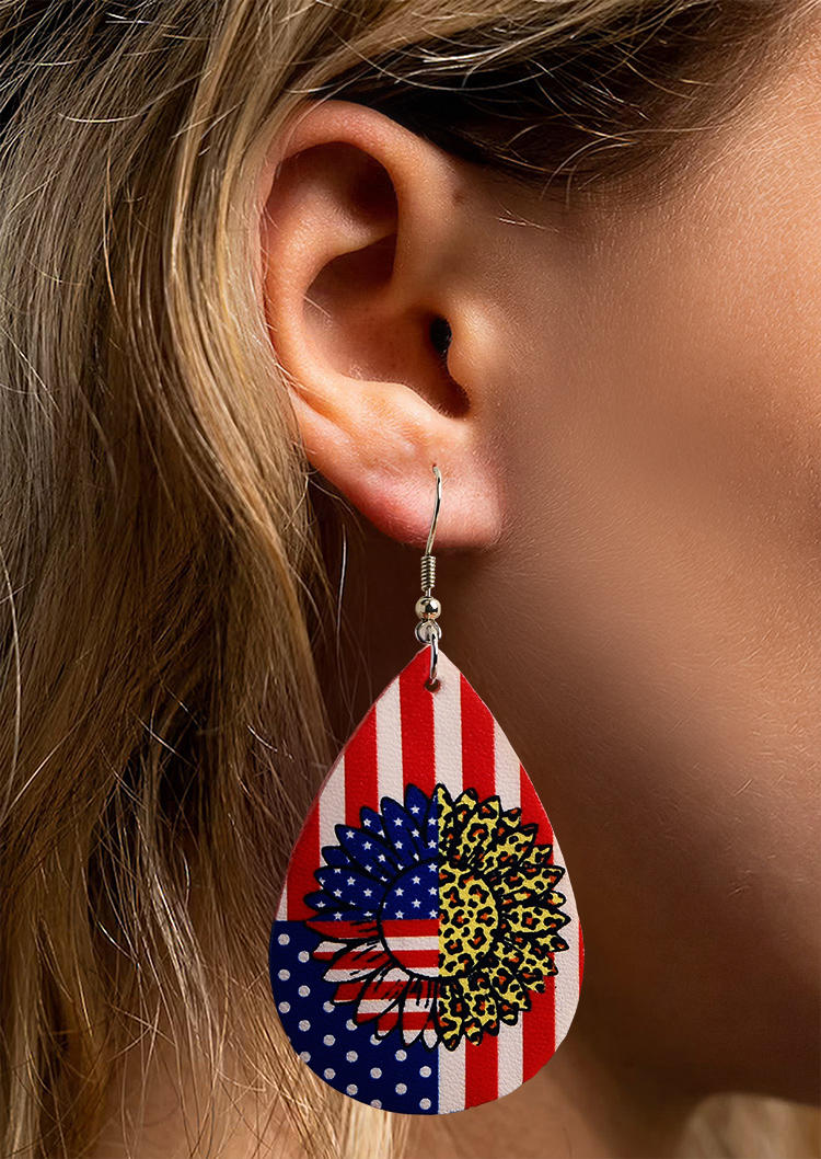 

Earrings American Flag Leopard Sunflower Earrings in Multicolor. Size
