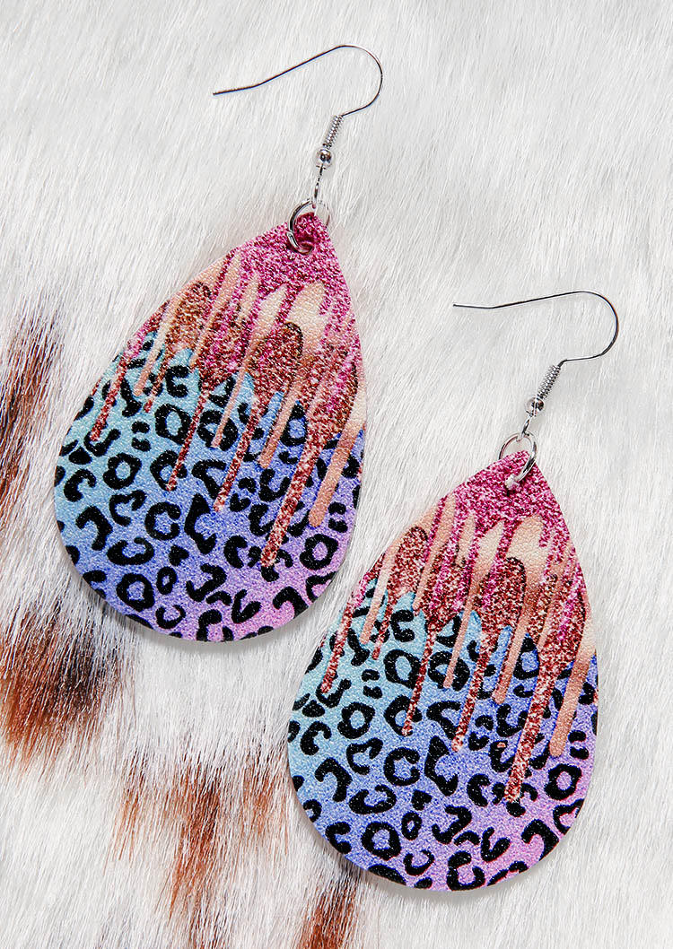 Earrings Gradient Leopard Glitter Water Drop Earrings in Multicolor. Size: One Size