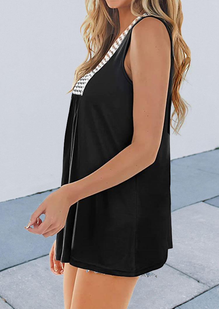 Tank Tops Lace Splicing V-Neck Tank Top in Black. Size: M,S
