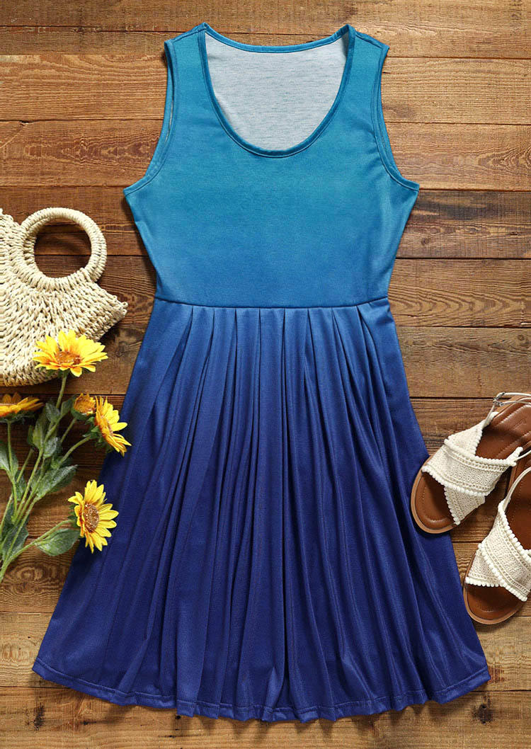 Gradient Ruffled Sleeveless Mini Dress - Blue