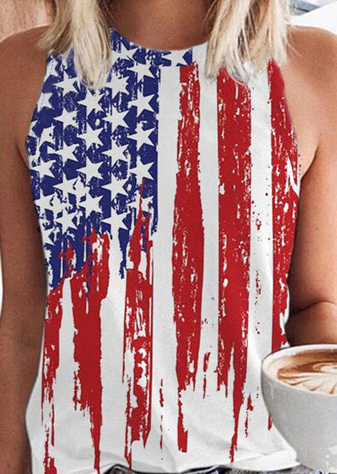 

Tank Tops American Flag Star Casual Camisole in Multicolor. Size