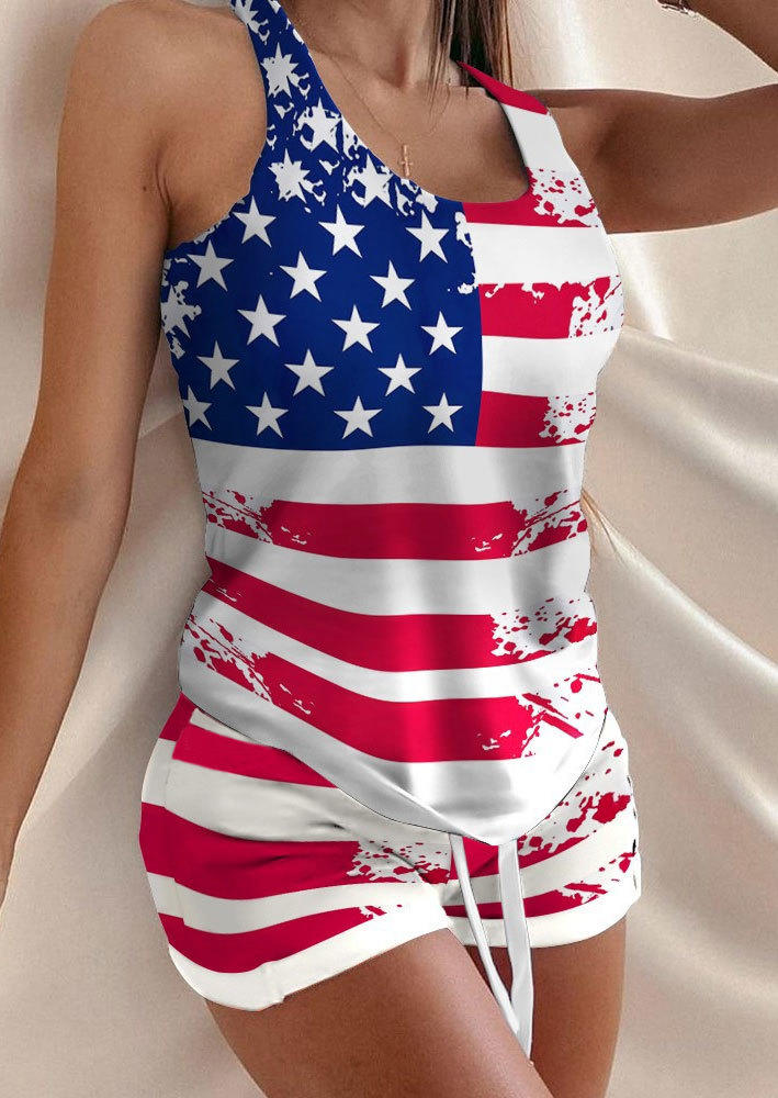 

Sleepwear American Flag Racerback Tank And Shorts Pajamas Set in Multicolor. Size