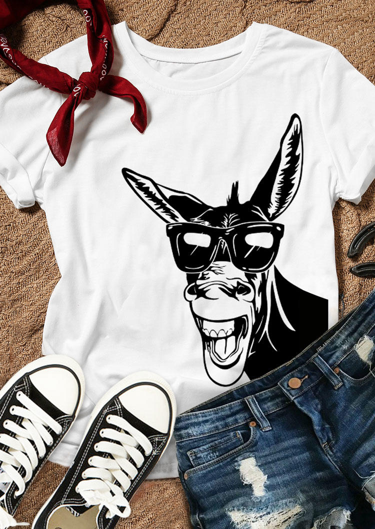 T-shirts Tees Donkey Head O-Neck T-Shirt Tee in White. Size: S,M,L,XL