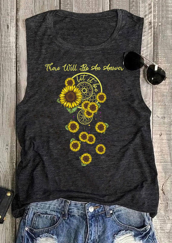 Tank Tops There Will Be An Answer Let It Be Sunflower Dreamcatcher Tank Top in Dark Grey. Size: L
