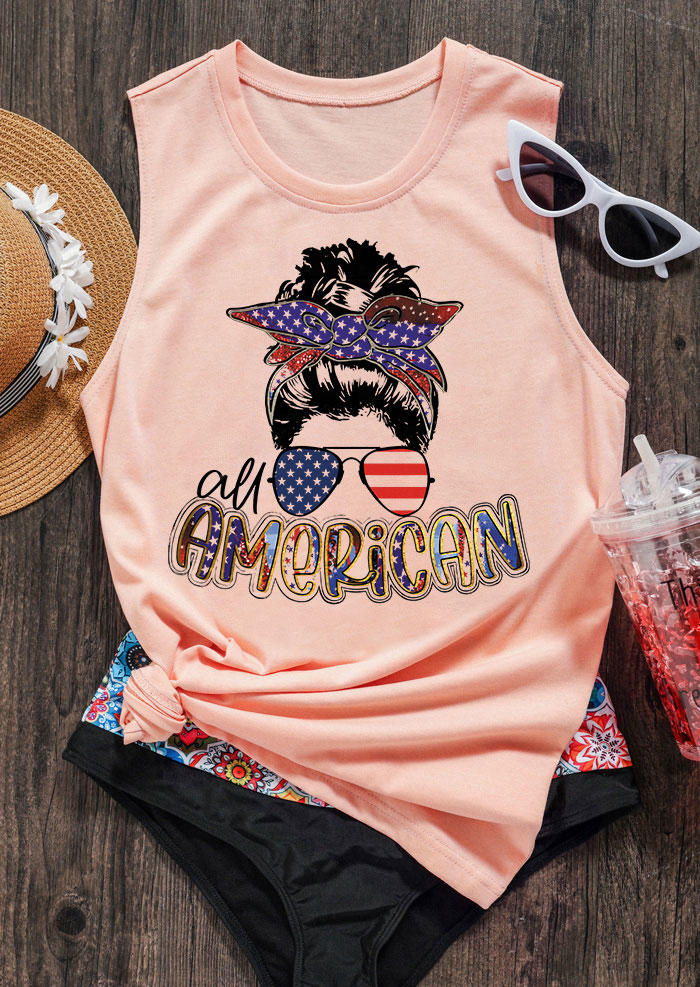

Tank Tops All American Flag O-Neck Tank Top in Pink. Size: ,M,L