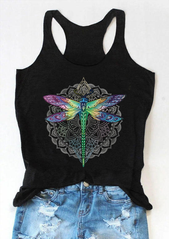 

Tank Tops Floral Dragonfly Racerback Tank Top in Black. Size