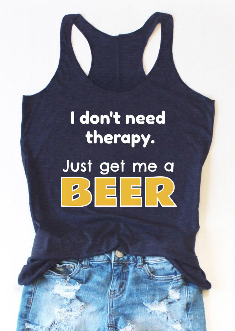 Tank Tops I Don't Need Therapy Just Get Me A Beer Racerback Tank Top - Navy Blue in Blue. Size: M,S