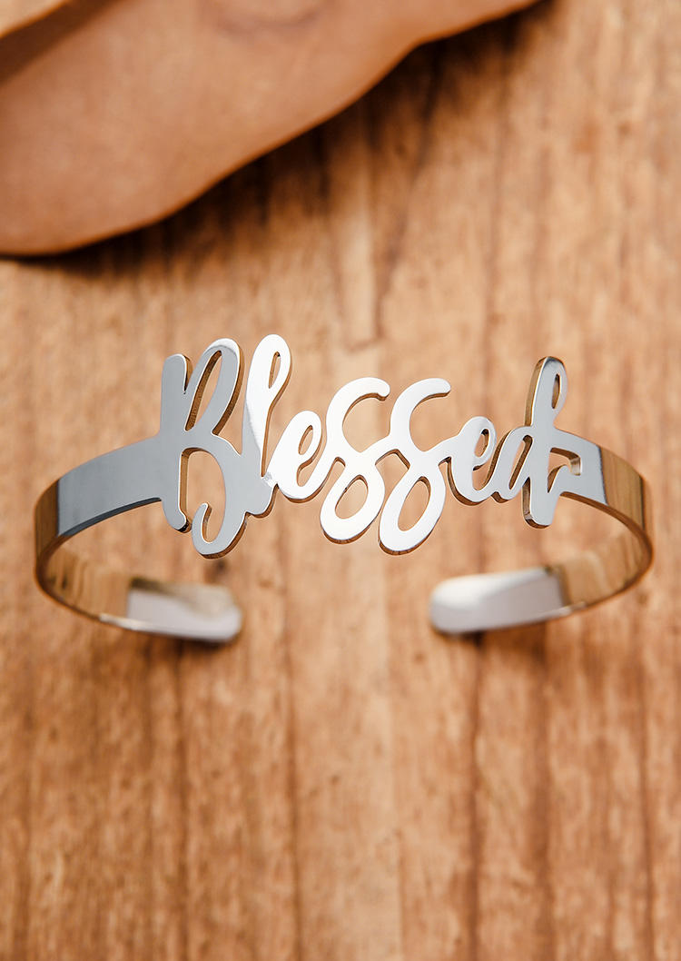 Blessed Hollow Out Stainless Steel Open Bracelet 533611