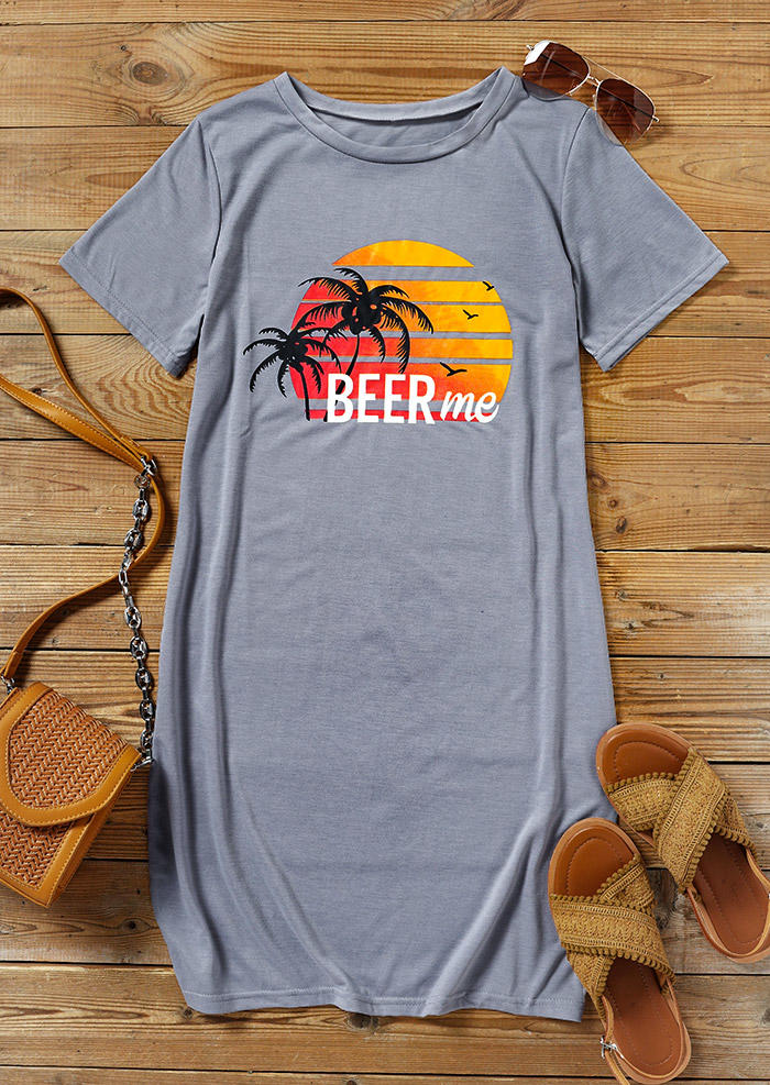 Beer Me Coconut Tree Sunset Mini Dress - Gray