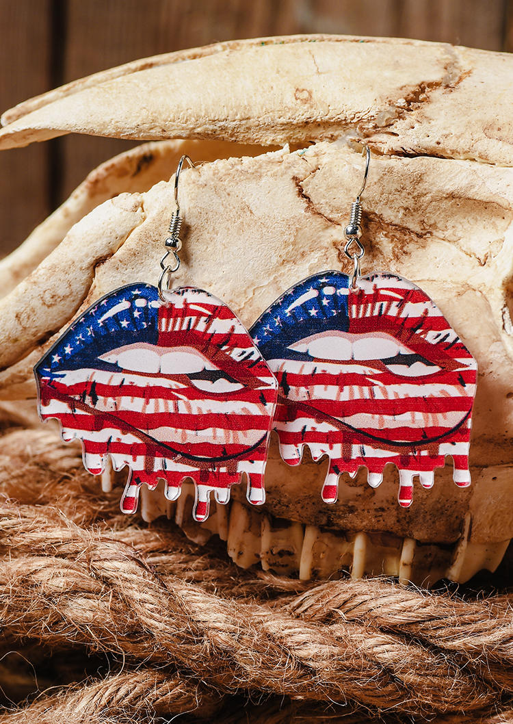 Earrings American Flag Lips Hook Earrings in Multicolor. Size: One Size