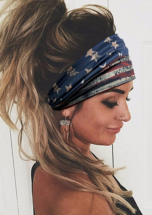 

American Flag Elastic Wide Headband in Multicolor. Size