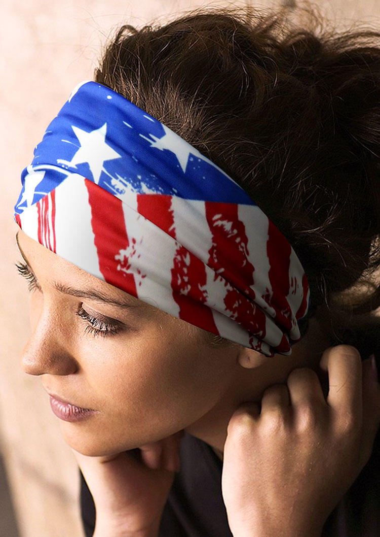 

American Flag Elastic Wide Headband in Multicolor. Size