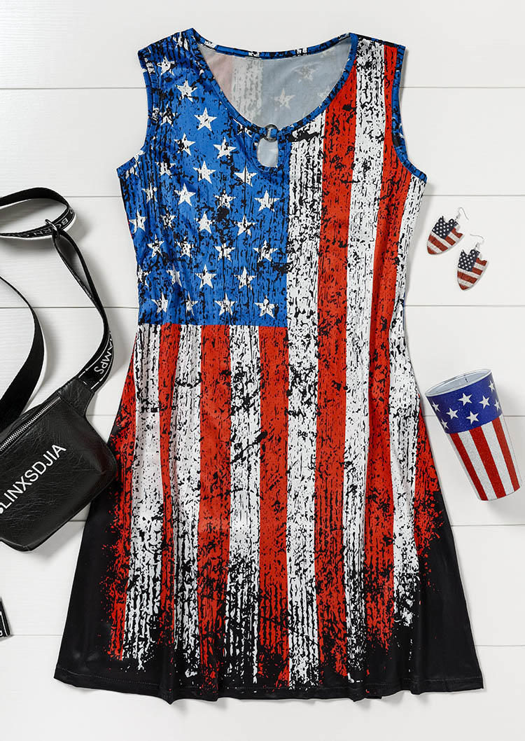

Mini Dresses American Flag Hollow Out Mini Dress in Multicolor. Size: M