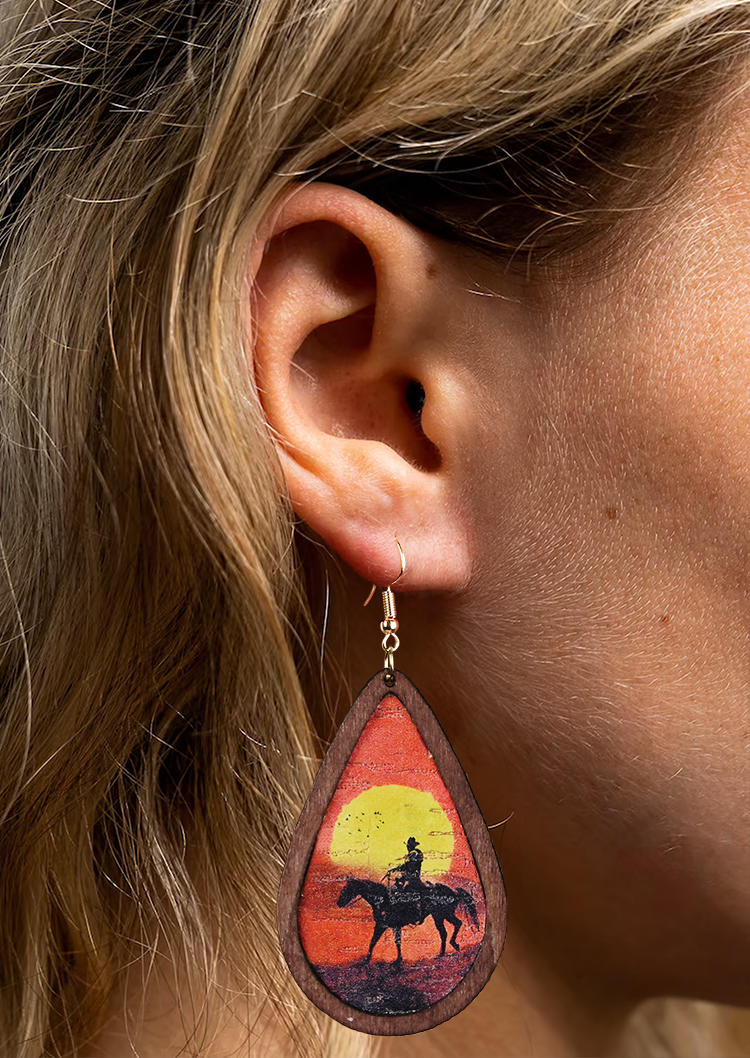 

Earrings Cowboy Sunset Water Drop Wood Earrings in Multicolor. Size