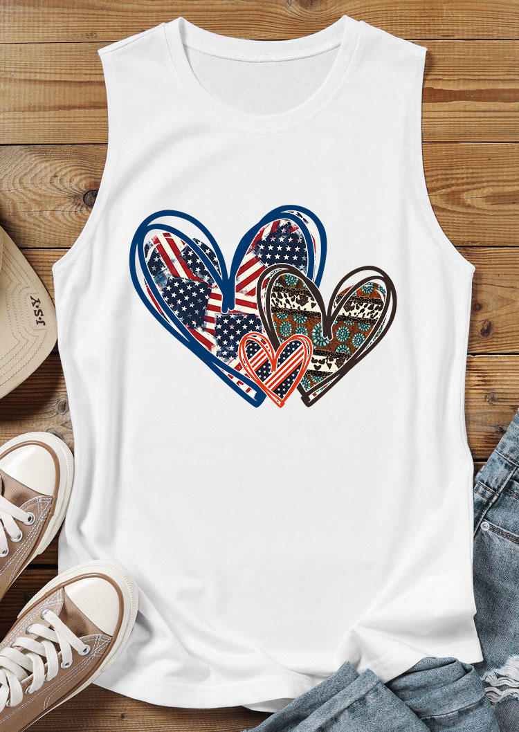 

Tank Tops Heart American Flag Leopard Turquoise Tank Top in White. Size