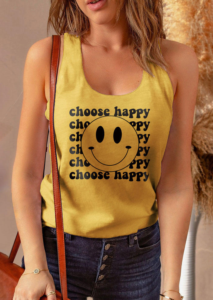 

Tank Tops Choose Happy Smiley Racerback Tank Top in Yellow. Size: ,L,XL
