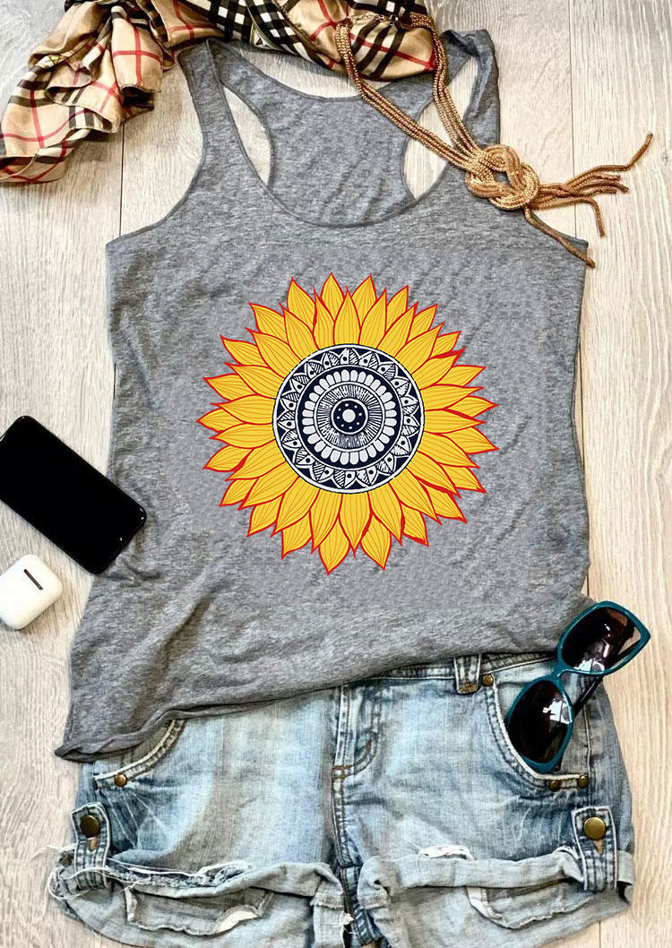 

Tank Tops Sunflower Mandala Racerback Tank Top in Gray. Size