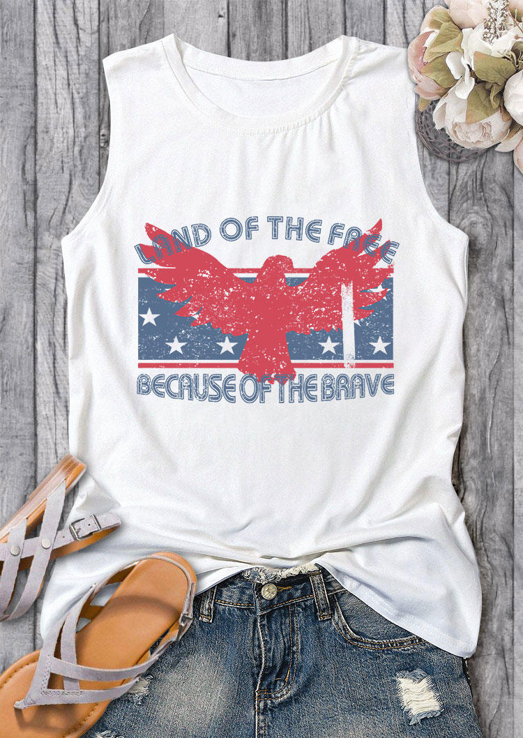 Tank Tops Land Of The Free Because Of The Brave American Flag Tank Top in White. Size: M