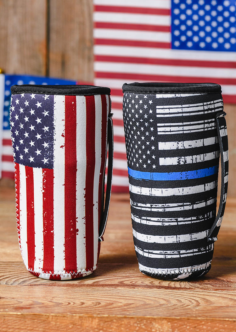 

American Flag Reusable Iced Coffee 30oz Cup Sleeve in Black. Size