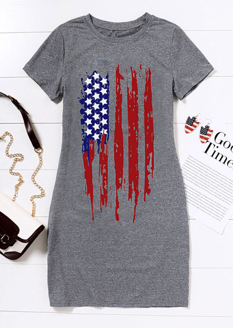 

Mini Dresses American Flag Short Sleeve Mini Dress in Gray. Size: ,XL