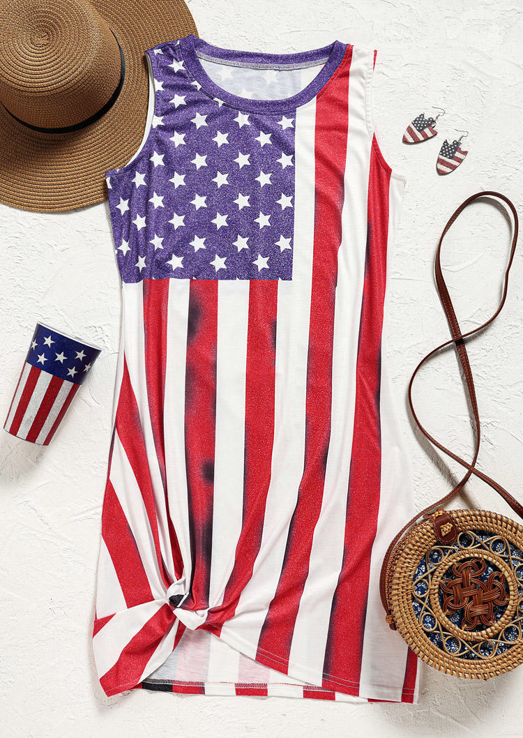 

Mini Dresses American Flag Star Striped Twist Mini Dress in Multicolor. Size: ,L