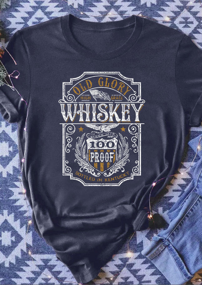 

T-shirts Tees Vintage Whiskey Graphic O-Neck T-Shirt Tee in Navy Blue. Size