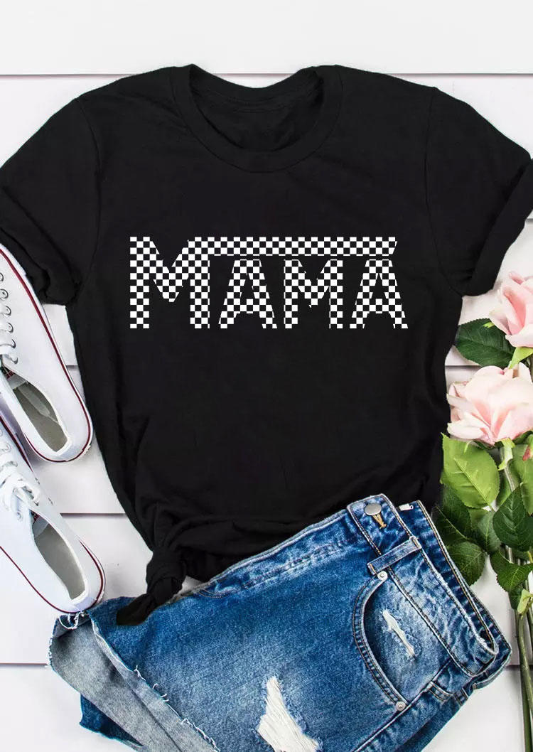 

T-shirts Tees Checkered Mama O-Neck T-Shirt Tee in Black. Size