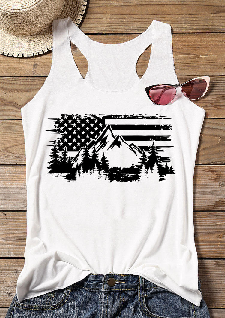 Tank Tops American Flag Outdoor Mountain Tank Top in White. Size: XL