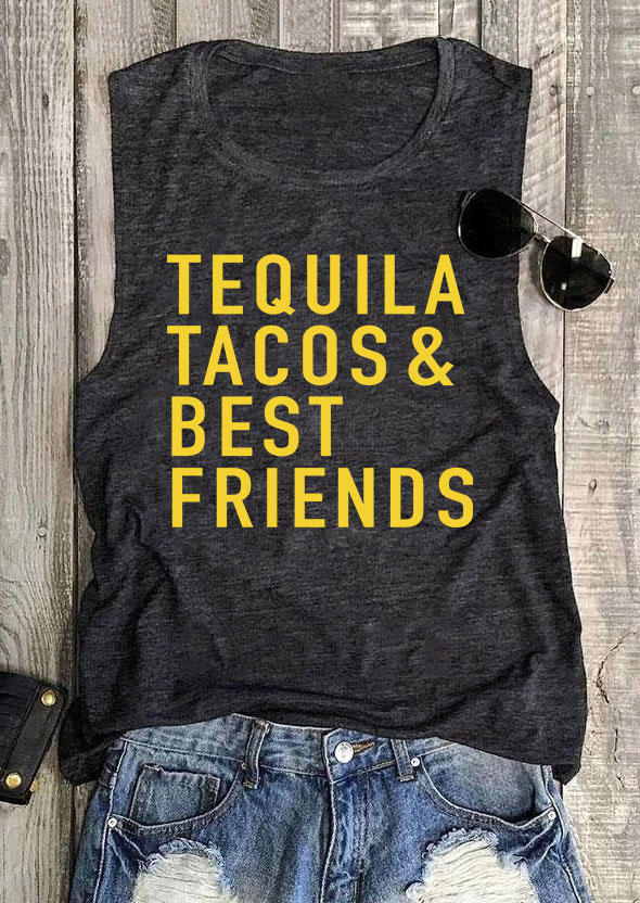 Tank Tops Tequila Tacos & Best Friends Tank Top in Dark Grey. Size: S