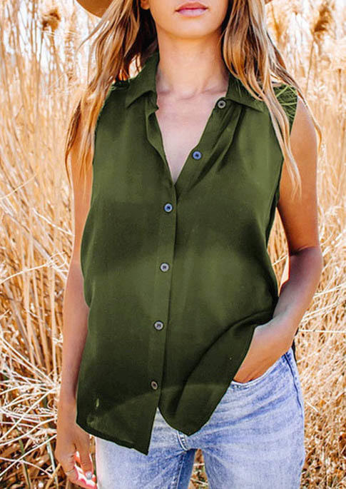 

Tank Tops Button Turn-down Collar Tank Top - Army Green in Green. Size