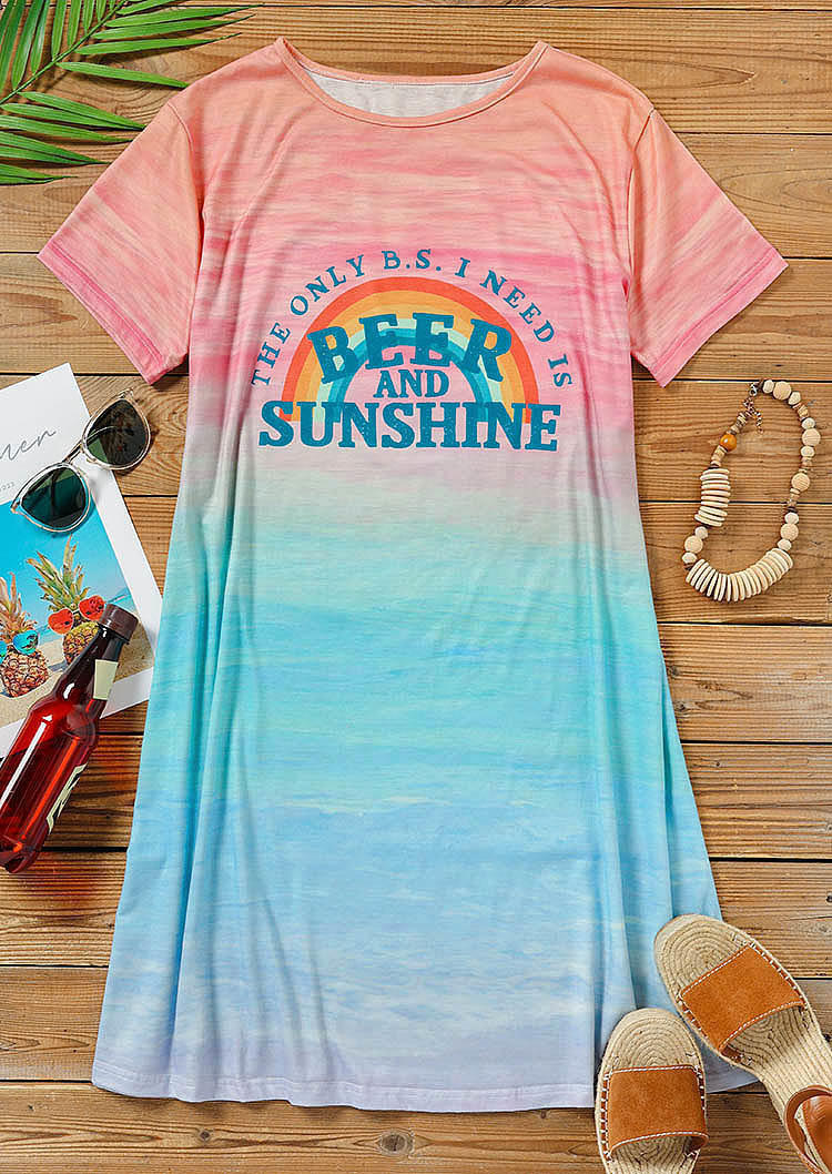 Mini Dresses The Only B.S. I Need Is Beer And Sunshine Rainbow Mini Dress in Multicolor. Size: L,M,S