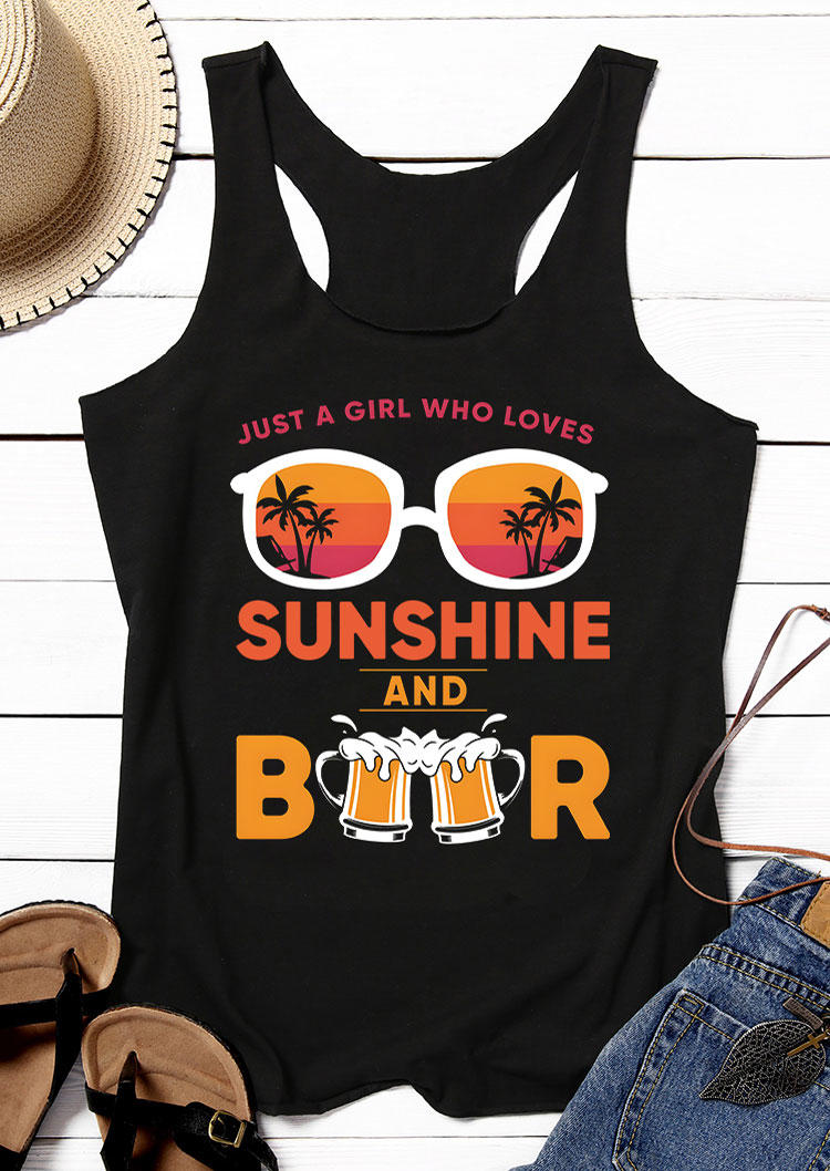 Tank Tops Just A Girl Who Loves Sunshine And Beer Racerback Tank Top in Black. Size: L,M,S