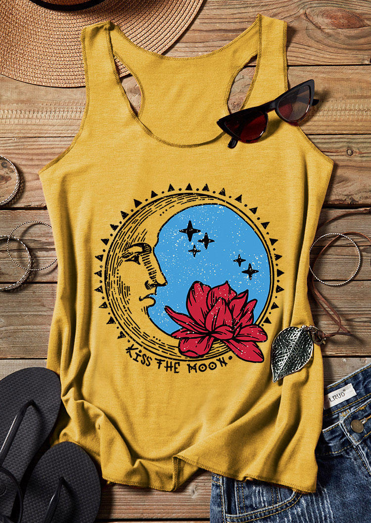 Tank Tops Kiss The Moon Star Floral Racerback Tank Top in Yellow. Size: M,L