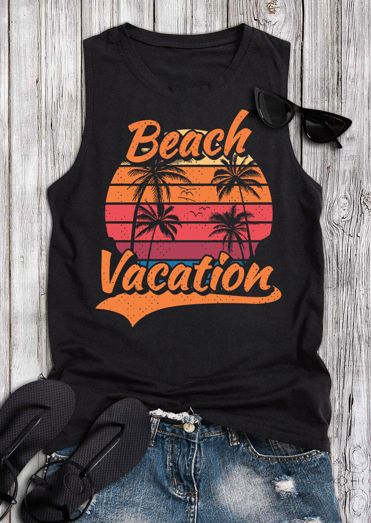 Tank Tops Beach Vacation Coconut Tree Tank Top in Black. Size: S,M,L