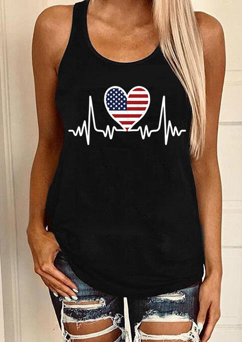 

Tank Tops American Flag ECG Heartbeat Racerback Tank Top in Black. Size