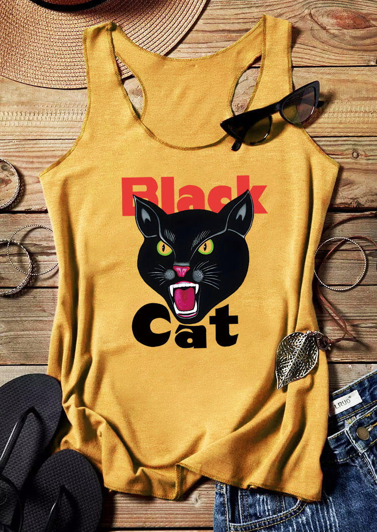

Tank Tops Black Cat Racerback Casual Tank Top in Yellow. Size