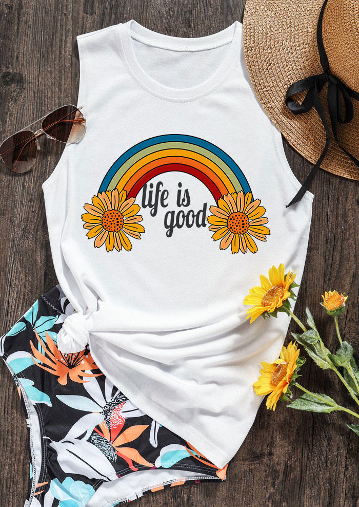

Tank Tops Life Is Good Daisy Rainbow Tank Top in White. Size