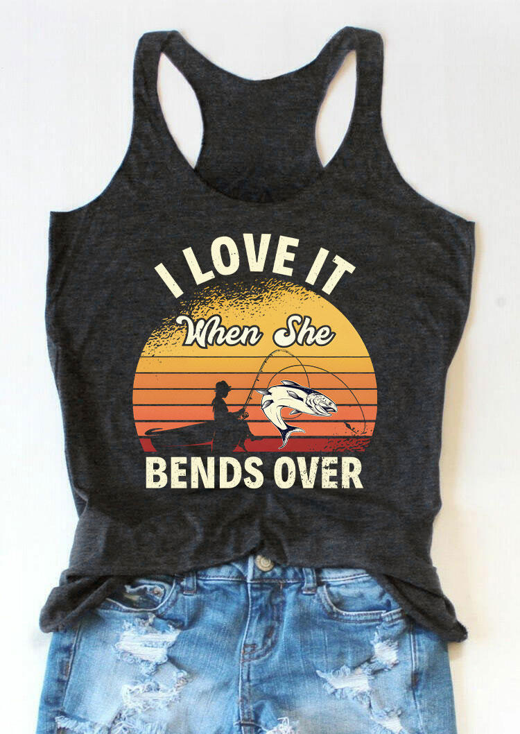 

Tank Tops I Love It When She Bends Over Racerback Tank Top in Dark Grey. Size