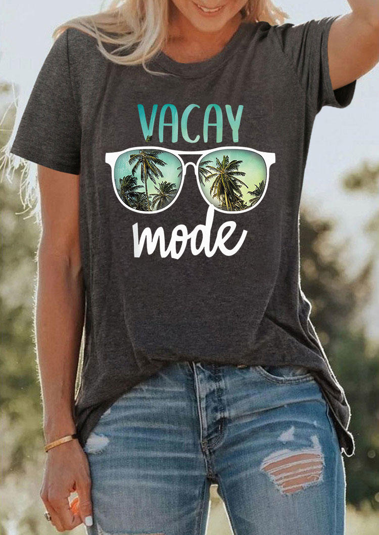 T-shirts Tees Vacay Mode Vacation Coconut Tree Glasses T-Shirt Tee - Dark Grey in Gray. Size: L,M,XL