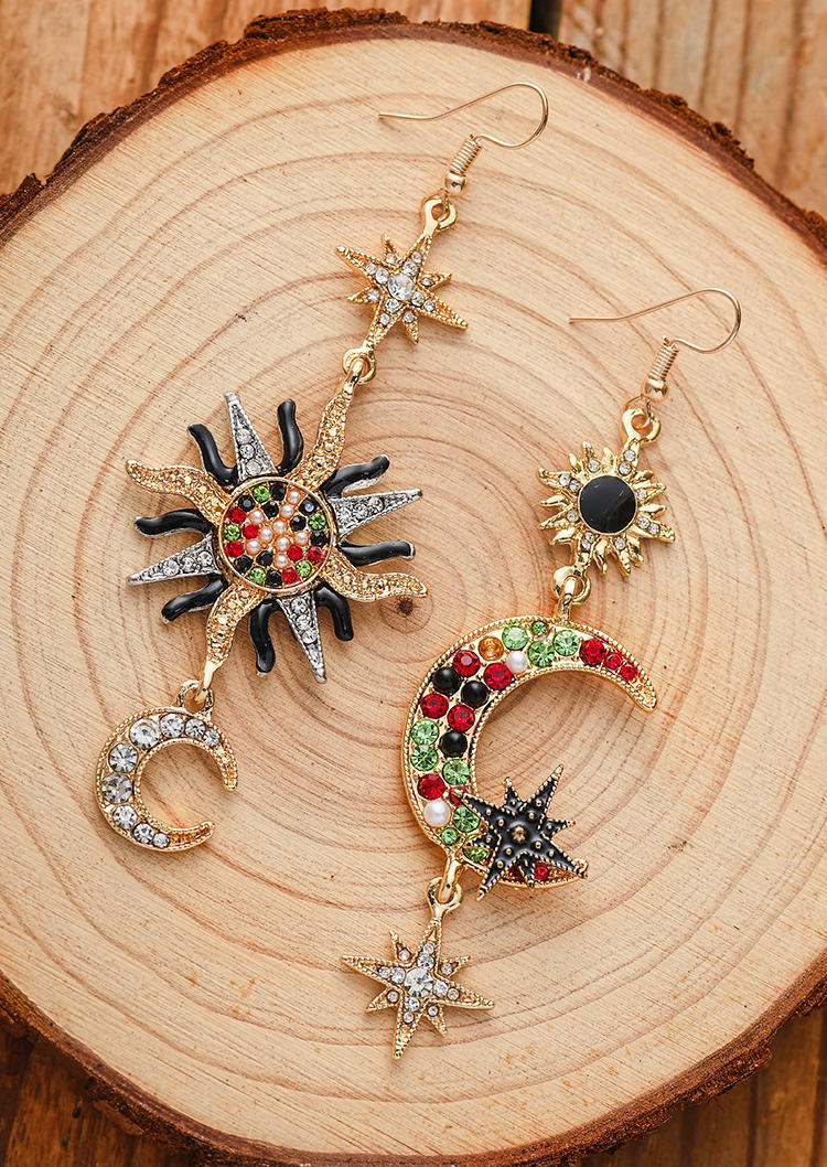 

Earrings Sun Moon Star Rhinestone Asymmetric Earrings in Multicolor. Size
