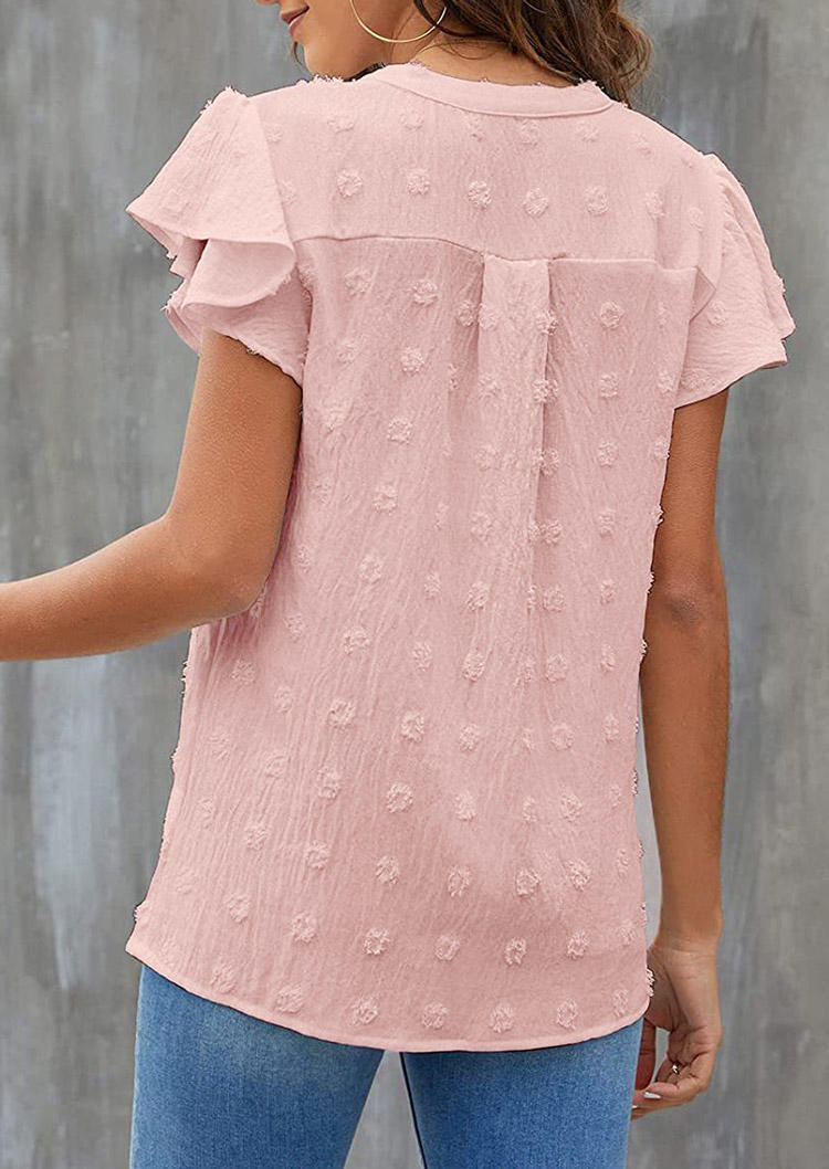 Dotted Swiss Notched Neck Blouse - Pink