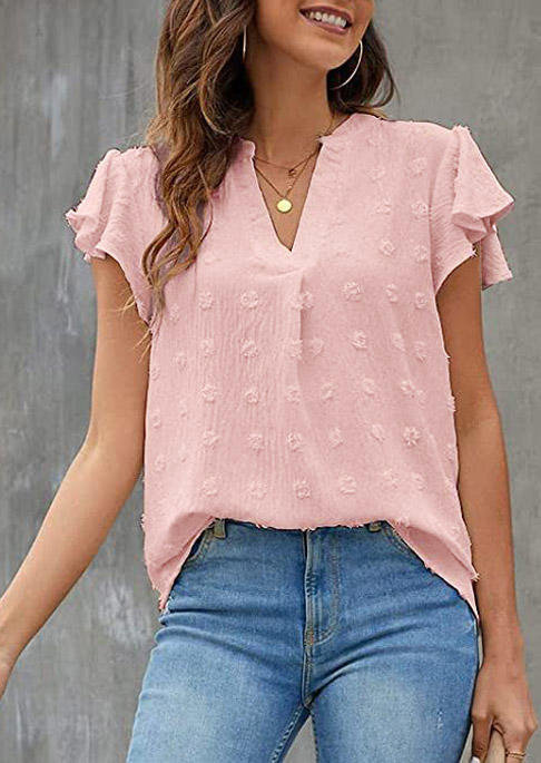 Blouses Dotted Swiss Notched Neck Blouse in Pink. Size: M,S