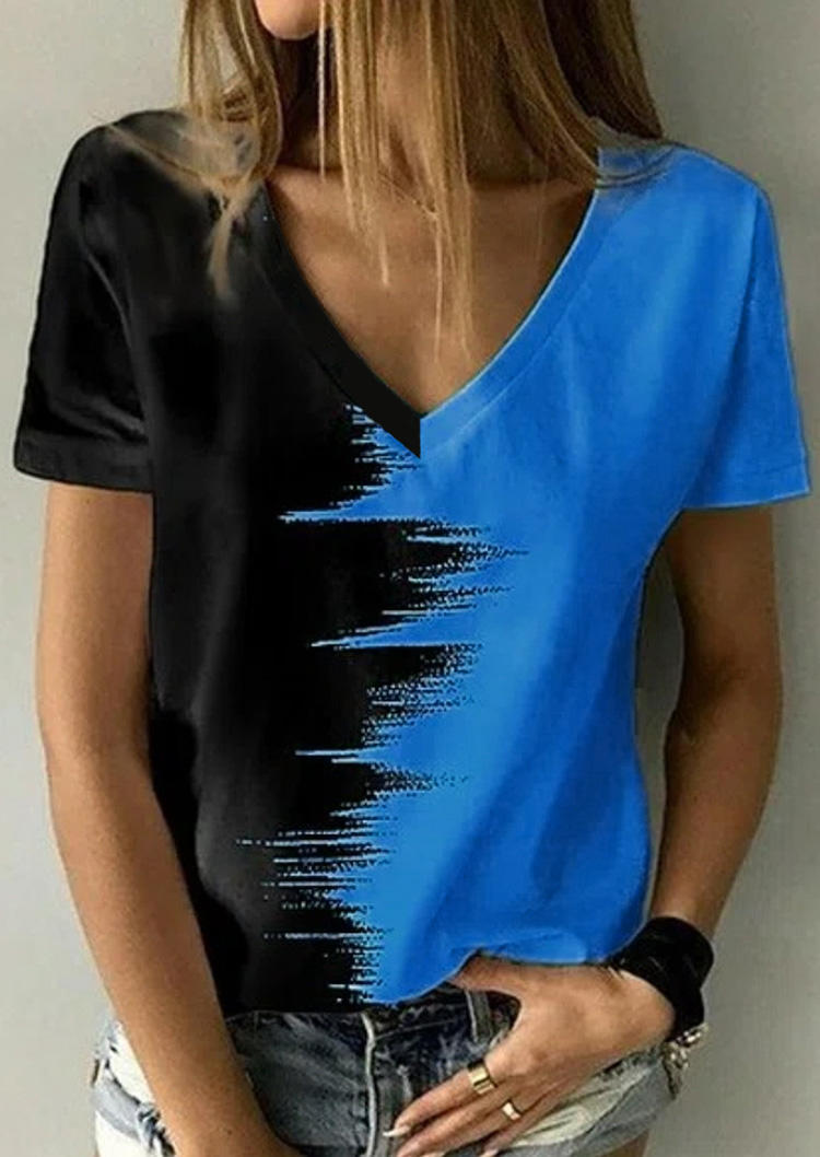 

Blouses Color Block V-Neck Blouse in Blue. Size