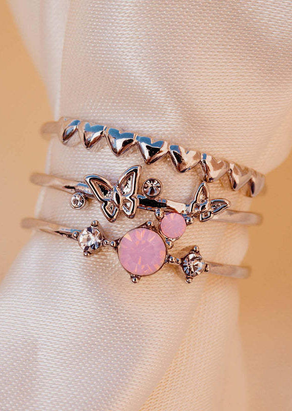 

Rings 3Pcs Butterfly Heart Rhinestone Ring Set in Silver. Size