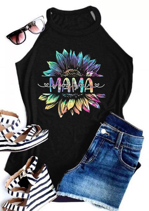 

Tank Tops Sunflower Tie Dye I Love Mama Tank Top in Black. Size